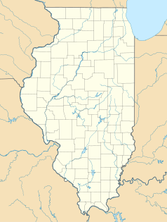 Mapa konturowa Illinois, po prawej znajduje się punkt z opisem „Oakwood”