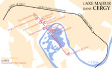 douze stations se succèdent, croisant l'Oise perpendiculairement mais entrant dans son méandre, elles sont situées en contrebas de la ligne de chemin de fer, qui suit l'axe d'urbanisation sur le coteau.