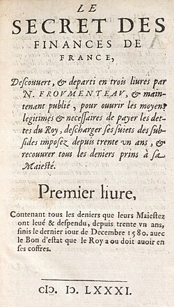 Sekretoj de la financoj de Francio, verko publikigita en 1581 de la franca kuracisto, alkemiisto kaj hugenoto.