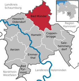 Läget för staden Bad Münder am Deister i Landkreis Hameln-Pyrmont