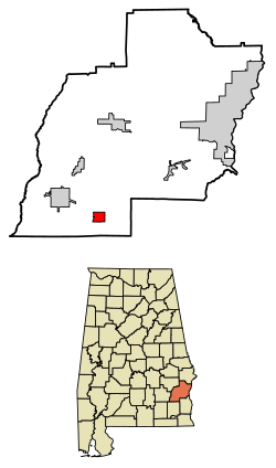 Location of Blue Springs in Barbour County, Alabama.