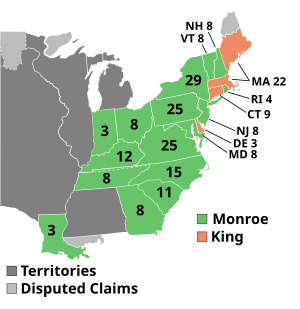 Kort over, hvem, der har vundet hvilke stater (orange=King, grøn=Monroe, grå=territorier/hævdede territorier)