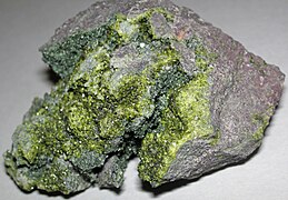 Vug in basalt lined with epidote