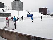 Ice hockey played outside in winter