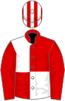 Red and white (quartered), red sleeves, striped cap