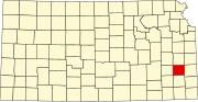 Map of Kansas highlighting Allen County