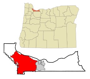 Localizarea Portland în comitatul Multnomah și în statul Oregon