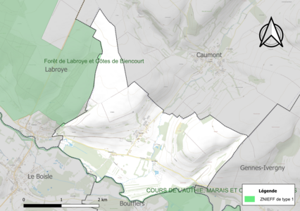 Carte de la ZNIEFF de type 1 sur la commune.