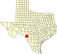 Map of Teksas highlighting Kinney County