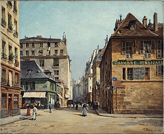 La rue Saint-Paul (Paul-Joseph-Victor Dargaud, 1892 - Musée Carnavalet) ; à droite l'hôtel de la Vieuville.