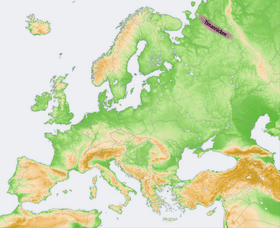 Carte de localisation de la chaîne de Timan.