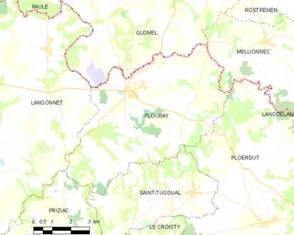 Carte représentant par des couleurs différentes l'emplacement d'une commune au sein de son département.