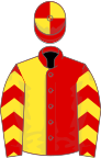 Red and yellow halved, chevrons on sleeves, quartered cap