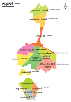 Map of Mahé showing the names of subdivisions.