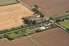 Aerial photograph of warehouse by the Louth Canal at Firebeacon Bridge. This extraordinary brick building is over 50 metres long.