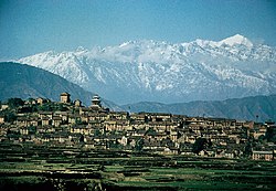 Kirtipur with the Himalayas in the background