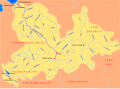 Mapa n'inglés del Dviná Septentrional, onde amás de les ciudaes qu'apaecen nel mapa en rusu de riba, sale Novodvinsk