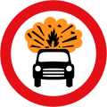 Vehicles carrying explosives (such as fireworks) prohibited. This sign is not actually in the regulations but separately approved by the DfT.