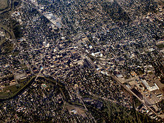 Extrême artificialisation (Banlieues de Muncie vue du N-O, Indiana, États-Unis).