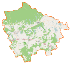 Mapa konturowa powiatu międzychodzkiego, w centrum znajduje się punkt z opisem „Grobia”