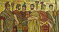 Roman generals and emperors closeup in a frieze at the Great Hall of the Scottish National Gallery