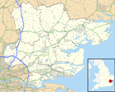 Mapa konturowa hrabstwa Essex, na dole nieco na lewo znajduje się punkt z opisem „Dunton Wayletts”