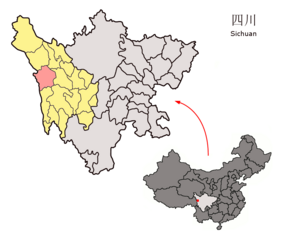 Baiyus läge i Garzê, Sichuan, Kina.