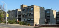 Modern, three-story buildings