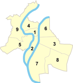 Mapa konturowa Lyonu, blisko centrum na prawo znajduje się punkt z opisem „Tour du Crédit Lyonnais”