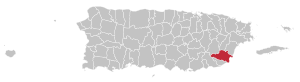 Map of Puerto Rico highlighting Yabucoa Municipality