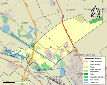 Kaart van de gemeente met de belangrijkste infrastructuur, bodemgebruik en omliggende gemeenten