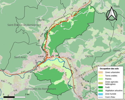 Carte en couleurs présentant l'occupation des sols.