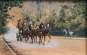 Coach and horses at full speed, Boulogne-sur-Seine