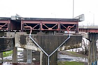 A cross section of the unfinished eastern portion of one of the sides of the Dunn Memorial Bridge.