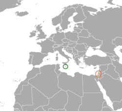 Map indicating locations of Malta and State of Palestine