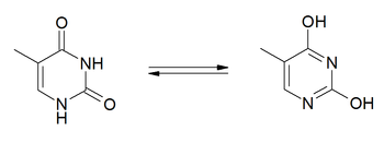 Tautomerisatie van thymine.