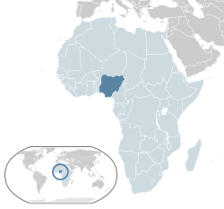 Location o  Nigeirie  (dark blue) – in Africa  (light blue & dark grey) – in the African Union  (light blue)