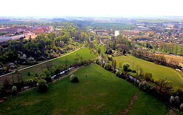 Part of Josefow Meadows viewed from air - the triangle of land between Stará Metuje and Metuje rivers.