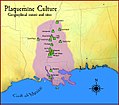Image 53A map showing the geographical extent of the Plaquemine cultural period and some of its major sites. (from History of Louisiana)