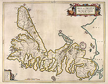 An old map of Skye with north at right.