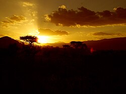 Sunset at Tsavo East National Park mostly located in Kitui County