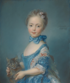 Jean-Baptiste Perronneau, Fillette au chat, pastel sur papier, 1743, Londres : National Gallery.