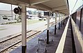 A window view from the Champion showing the platform and part of the station building from March 1979