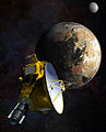 Artist's concept of New Horizons approaching Pluto.