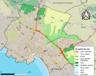 Carte en couleurs présentant l'occupation des sols.