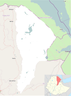 Mapa konturowa Afaru, w centrum znajduje się punkt z opisem „Dubti”