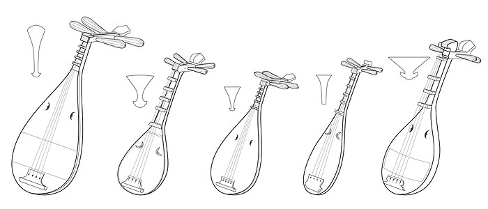 Gaku-biwa, chikuzen-biwa, heike-biwa, mōsō-biwa, satsuma-biwa and their plectra