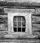 Three-paned window with shoulders and rounded corners, 17th century