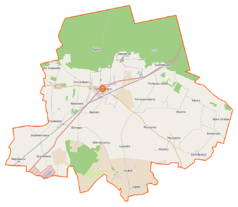 Mapa konturowa gminy Gniewkowo, blisko centrum na prawo u góry znajduje się punkt z opisem „Suchatówka”