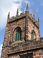 View of the tower, modified in late Perpendicular style in the 16th century.